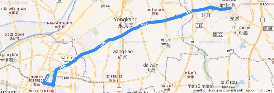 Mapa del recorrido 綠12(延駛臺南轉運站_往程) de la línea  en 타이난 시.