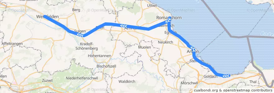 Mapa del recorrido S7: Rorschach => Weinfelden de la línea  en Turgovia.