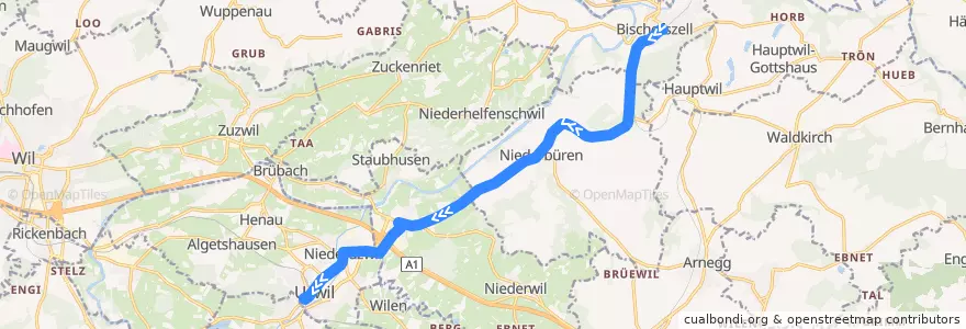 Mapa del recorrido Bus 740: Bischofszell Stadt, Bahnhof => Uzwil, Bahnhof de la línea  en Wahlkreis Wil.