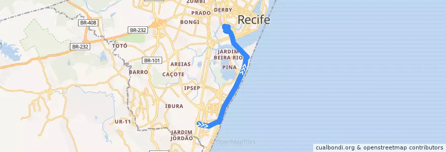 Mapa del recorrido TI Aeroporto - TI Joana Bezerra de la línea  en Região Geográgica Imediata do Recife.