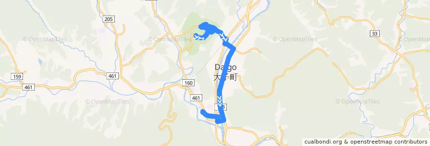 Mapa del recorrido 茨城交通バス フォレスパ大子・森林の温泉⇒池田⇒大子駅 de la línea  en Daigo.