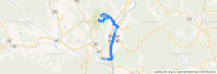 Mapa del recorrido 茨城交通バス 大子駅⇒池田⇒森林の温泉・フォレスパ大子 de la línea  en 大子町.