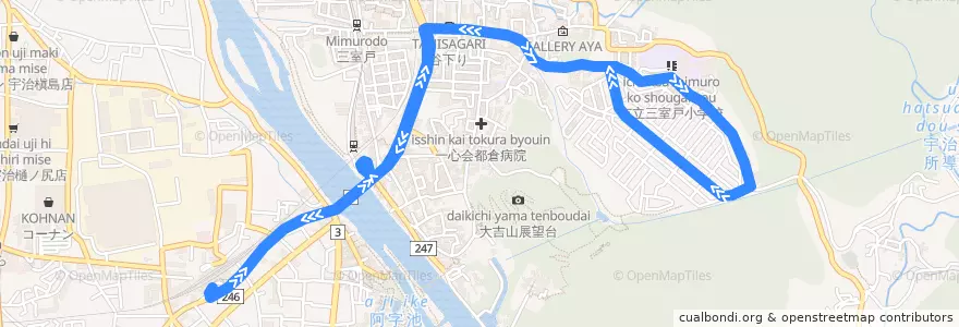 Mapa del recorrido 京都京阪バス40A JR宇治-->明星町東口-->JR宇治 de la línea  en 宇治市.