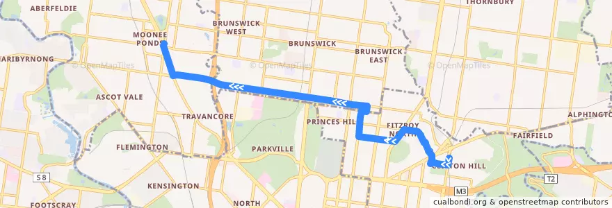 Mapa del recorrido Bus 504: Clifton Hill => East Brunswick => Moonee Ponds Interchange de la línea  en ولاية فيكتوريا.