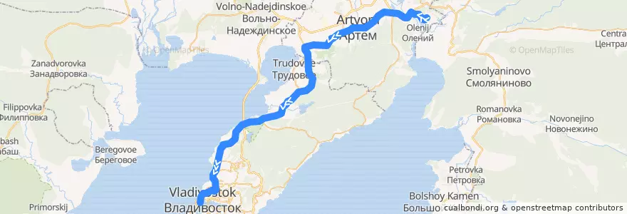 Mapa del recorrido Автобус 106: Артём ГРЭС - Ж/д вокзал de la línea  en Region Primorje.