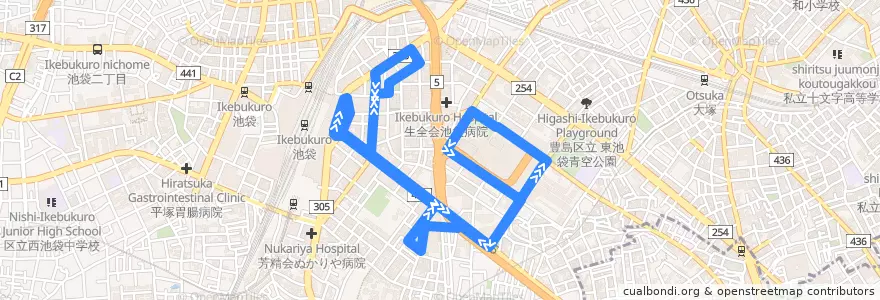 Mapa del recorrido Aルート循環 de la línea  en 豊島区.