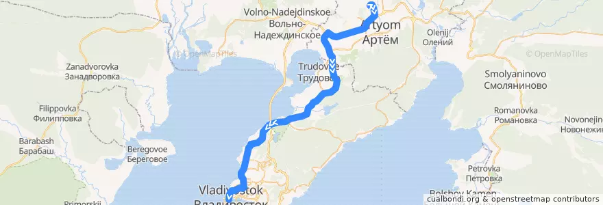 Mapa del recorrido Автобус 107: Аэропорт(терминал А) - Ж/д вокзал de la línea  en Region Primorje.