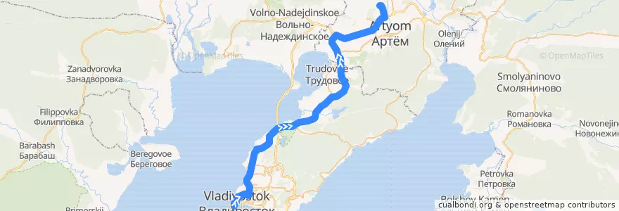 Mapa del recorrido Автобус 107: Ж/д вокзал — Аэропорт(терминал А) de la línea  en Primorsky Krai.
