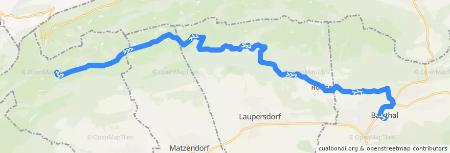 Mapa del recorrido Bus 131: Aedermannsdorf, Güggel => Balsthal, Bahnhof de la línea  en Bezirk Thal.