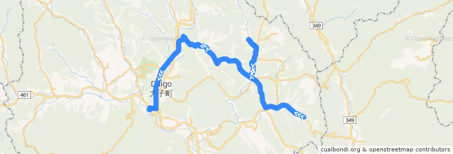 Mapa del recorrido 茨城交通バス 家戸内⇒高藪下⇒大子駅 de la línea  en 大子町.
