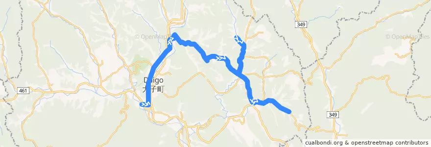 Mapa del recorrido 茨城交通バス 大子駅⇒高藪下⇒家戸内 de la línea  en Daigo.
