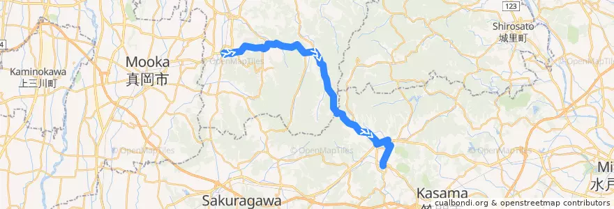 Mapa del recorrido 茨城交通バス 益子駅⇒笠間駅（益子笠間連絡バス） de la línea  en Japon.