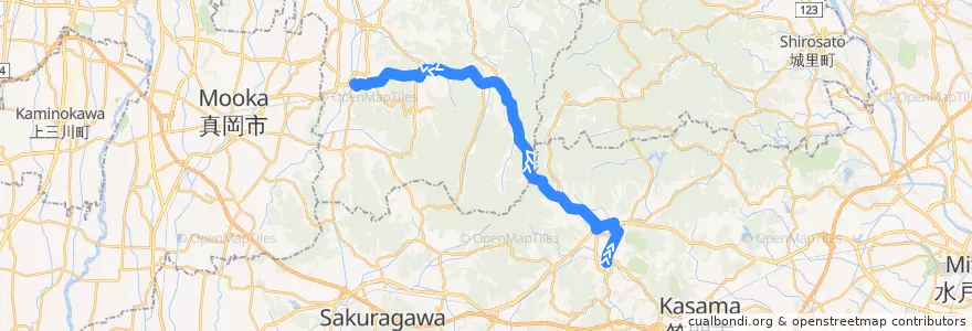 Mapa del recorrido 茨城交通バス 笠間駅⇒益子駅（益子笠間連絡バス） de la línea  en Japón.