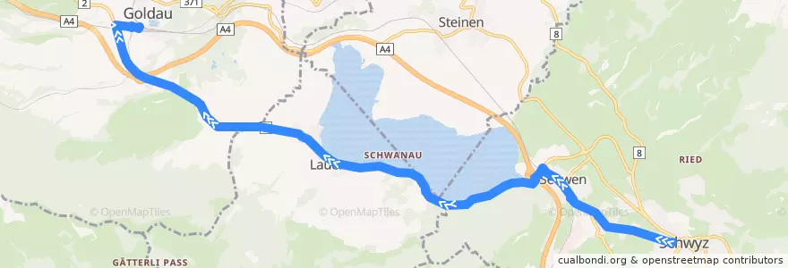 Mapa del recorrido Bus 1: Schwyz, Post => Arth-Goldau, Bahnhof de la línea  en Schwyz.