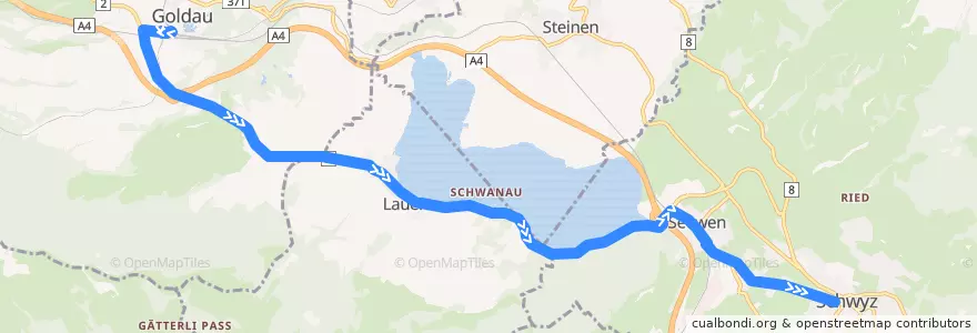 Mapa del recorrido Bus 1: Arth-Goldau, Bahnhof => Schwyz, Post de la línea  en Schwyz.