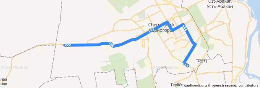 Mapa del recorrido 7 Социальная гостиница - 9-й посёлок de la línea  en городской округ Черногорск.