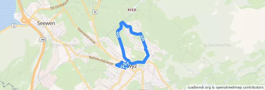 Mapa del recorrido Bus 30: Schwyz, Post => Schwyz, Mangelegg => Schwyz, Post de la línea  en Schwyz.