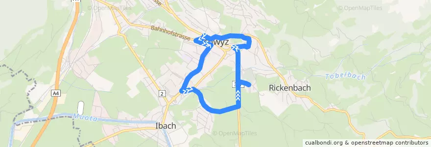 Mapa del recorrido Bus 30: Schwyz, Post => Schwyz, Spital Haupteingang => Schwyz, Post de la línea  en Schwyz.