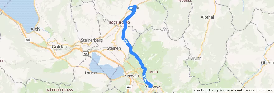 Mapa del recorrido Bus 7: Sattel-Aegeri, Bahnhof => Schwyz, Post de la línea  en Schwyz.