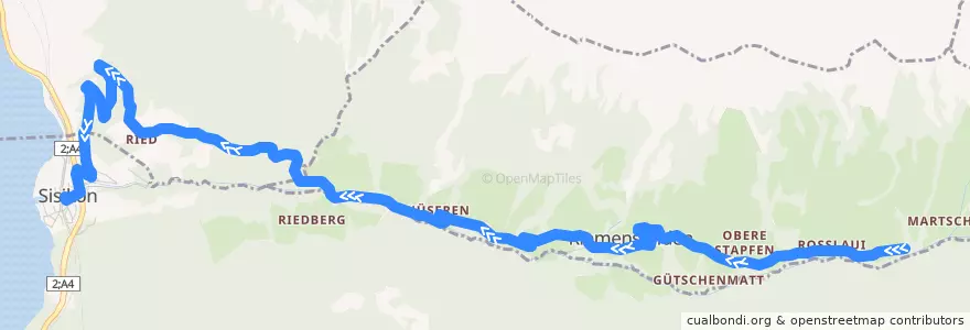 Mapa del recorrido Buxi 541: Riemenstalden, Chäppeliberg => Sisikon, Bahnhof de la línea  en Suíça.