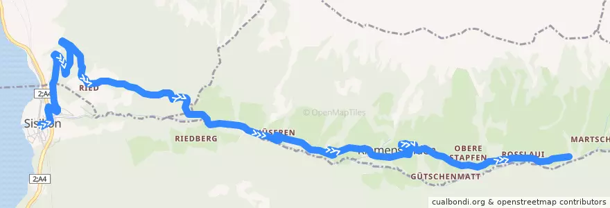 Mapa del recorrido Buxi 541: Sisikon, Bahnhof => Riemenstalden, Chäppeliberg de la línea  en Suisse.