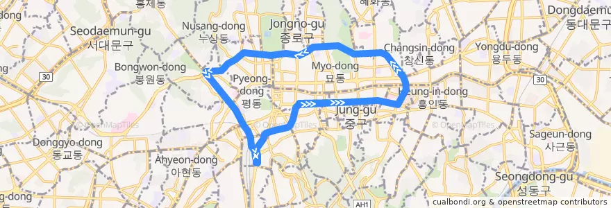 Mapa del recorrido 서울 시내버스 01B de la línea  en 서울.
