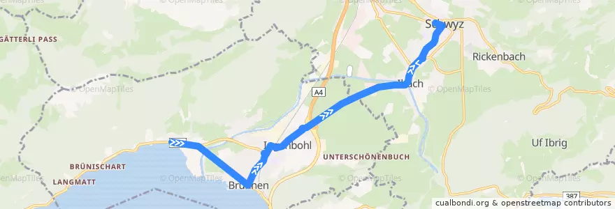Mapa del recorrido Bus 2: Brunnen, Schiller => Schwyz, Post de la línea  en Schwyz.