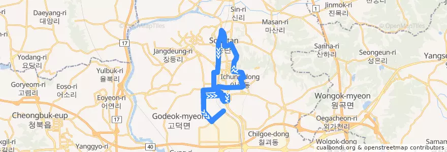 Mapa del recorrido 평택 마을버스 33B de la línea  en 평택시.