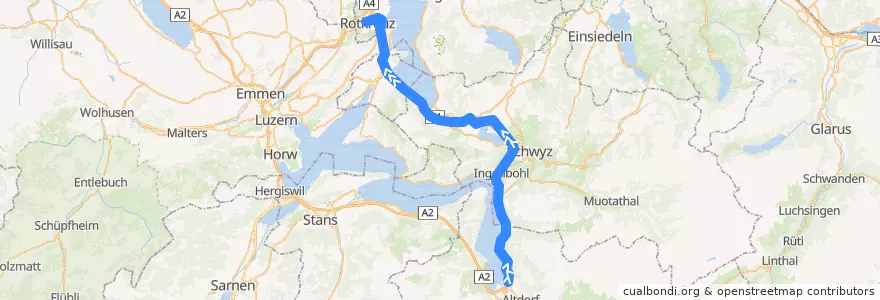 Mapa del recorrido S2: Flüelen => Rotkreuz de la línea  en Suíça.