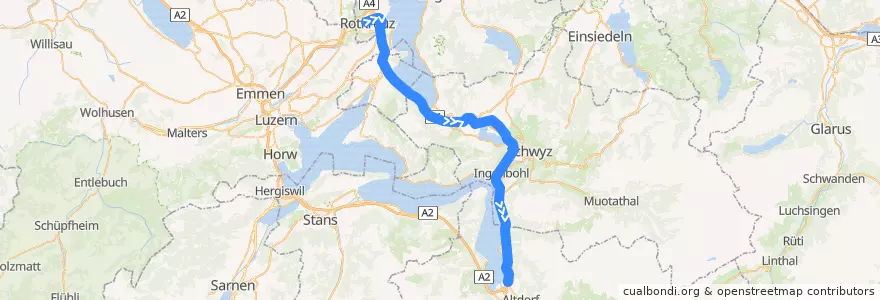 Mapa del recorrido S2: Rotkreuz => Flüelen de la línea  en Schweiz/Suisse/Svizzera/Svizra.