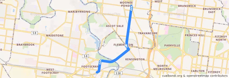 Mapa del recorrido Bus 404: Moonee Ponds Interchange => Newmarket => Footscray de la línea  en ولاية فيكتوريا.