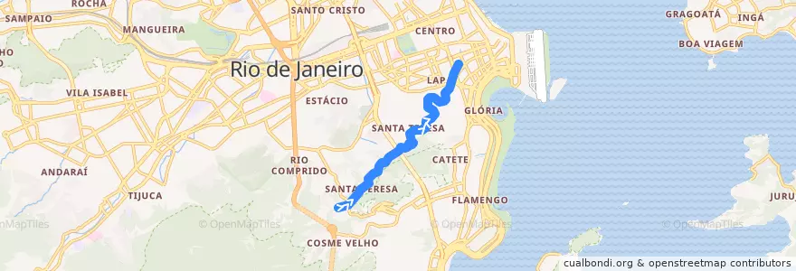 Mapa del recorrido Bonde de Santa Teresa: Dois Irmãos → Carioca de la línea  en Rio de Janeiro.