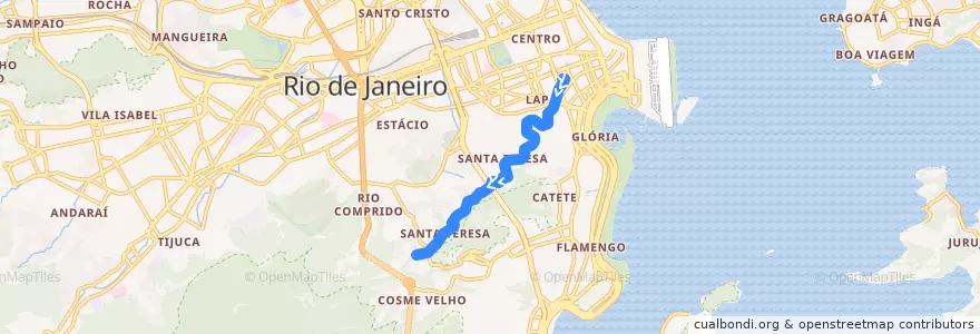 Mapa del recorrido Bonde de Santa Teresa: Carioca → Dois Irmãos de la línea  en Rio de Janeiro.