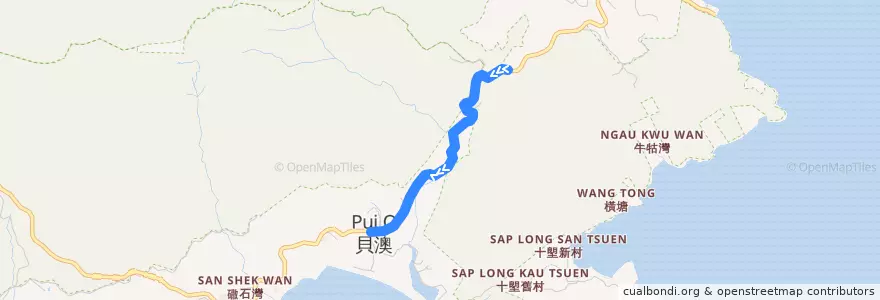 Mapa del recorrido Mui Wo Ferry Pier > Tong Fuk de la línea  en 離島區 Islands District.