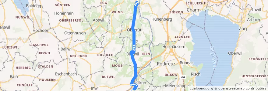 Mapa del recorrido Bus 348: Sins => Gisikon-Root de la línea  en Schweiz/Suisse/Svizzera/Svizra.