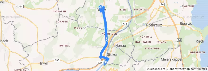 Mapa del recorrido Bus 348: Gisikon-Root => Dietwil de la línea  en Schweiz/Suisse/Svizzera/Svizra.