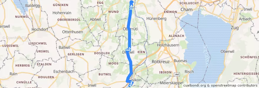 Mapa del recorrido Bus 348: Gisikon-Root => Sins de la línea  en Schweiz/Suisse/Svizzera/Svizra.