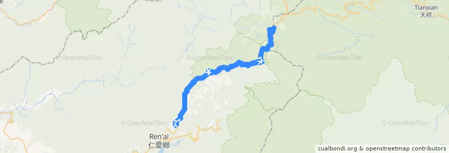 Mapa del recorrido 6658A 清境農場->合歡山 de la línea  en Ren’ai.