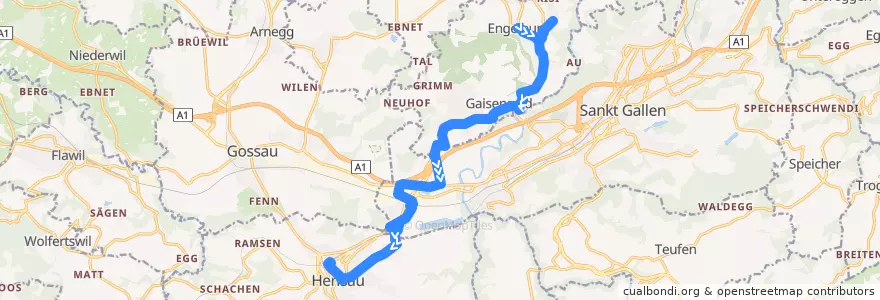 Mapa del recorrido Bus 158: Engelburg => Herisau de la línea  en Sankt Gallen.