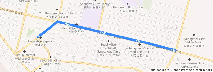 Mapa del recorrido 평택 시내버스 98 de la línea  en 平泽市.