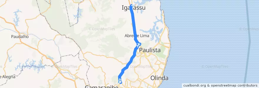 Mapa del recorrido TI Macaxeira - TI Igarassu de la línea  en Região Geográgica Imediata do Recife.
