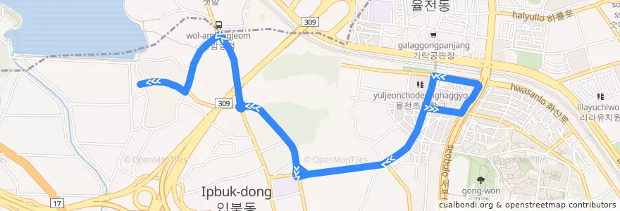 Mapa del recorrido 수원 마을버스 25-2 de la línea  en 수원시.