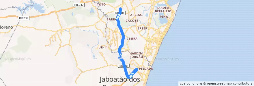 Mapa del recorrido TI Cajueiro Seco - TI Barro (BR-101) de la línea  en Região Geográgica Imediata do Recife.