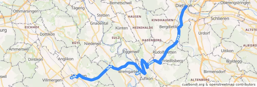Mapa del recorrido Bus N32: Wohlen AG, Bahnhof => Dietikon, Bahnhof de la línea  en Bezirk Bremgarten.