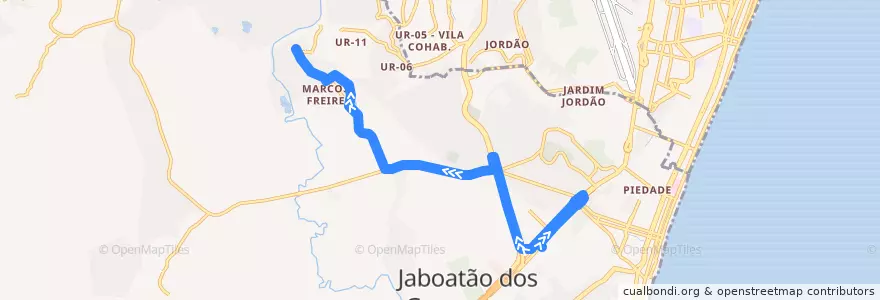 Mapa del recorrido TI Cajueiro Seco - Marcos Freire de la línea  en Jaboatão dos Guararapes.