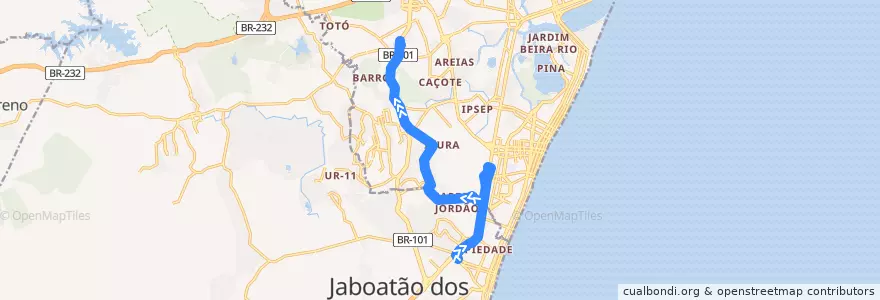Mapa del recorrido TI Prazeres - TI Barro (Jordão) de la línea  en Recife.