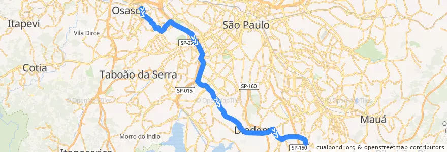 Mapa del recorrido 280 São Bernardo Do Campo de la línea  en Região Metropolitana de São Paulo.