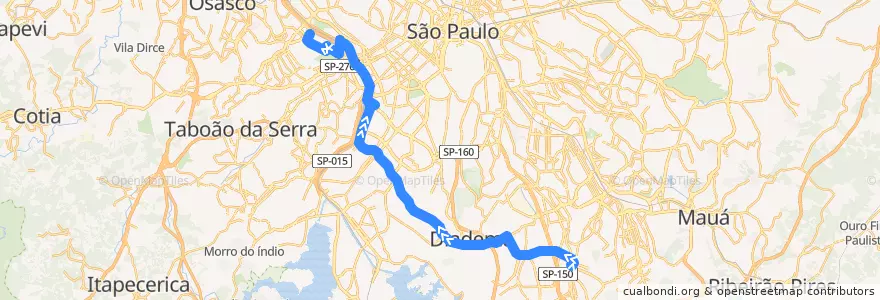 Mapa del recorrido 280BI1 São Paulo (Cidade Universitária) de la línea  en Região Metropolitana de São Paulo.