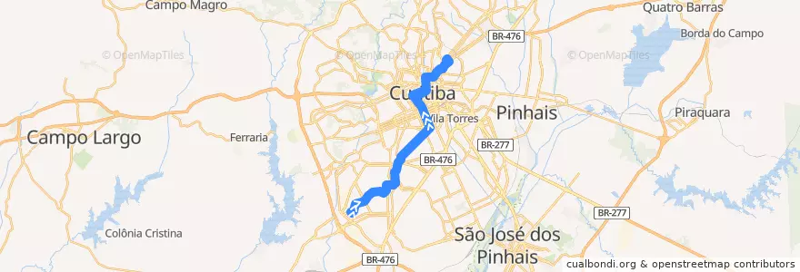 Mapa del recorrido CIC / Cabral de la línea  en Curitiba.