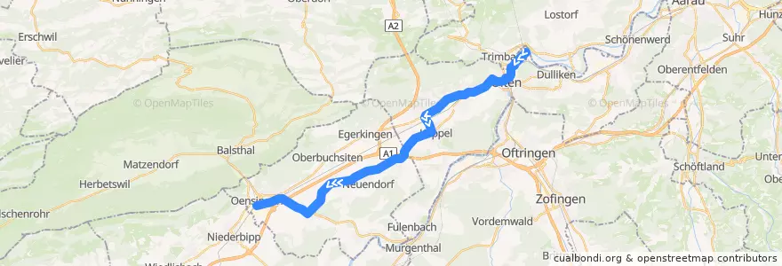 Mapa del recorrido Bus 505: Olten, Haslistrasse => Oensingen de la línea  en Solothurn.